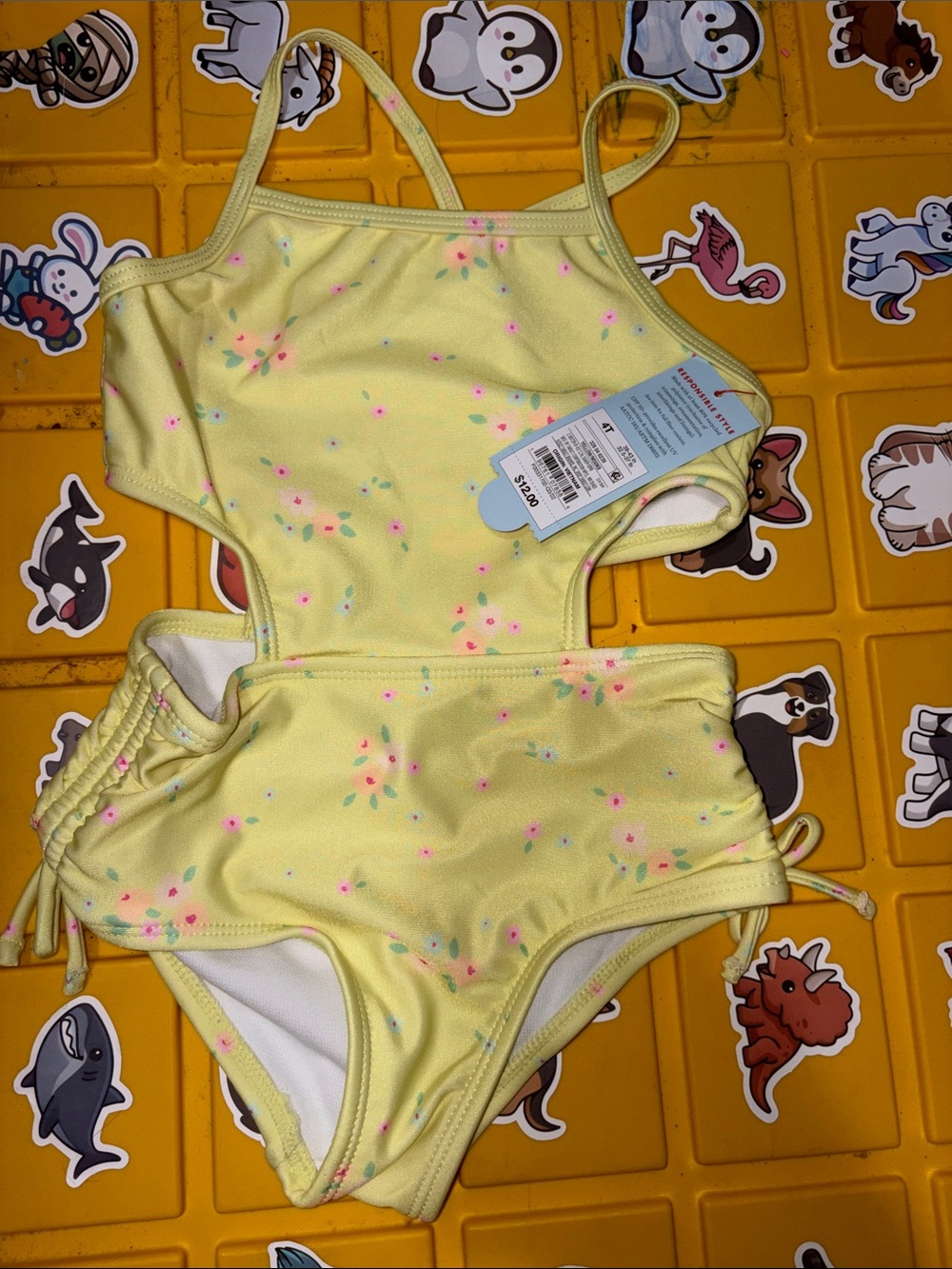 Cat & Jack Yellow Floral Girls' Swim Two-Piece